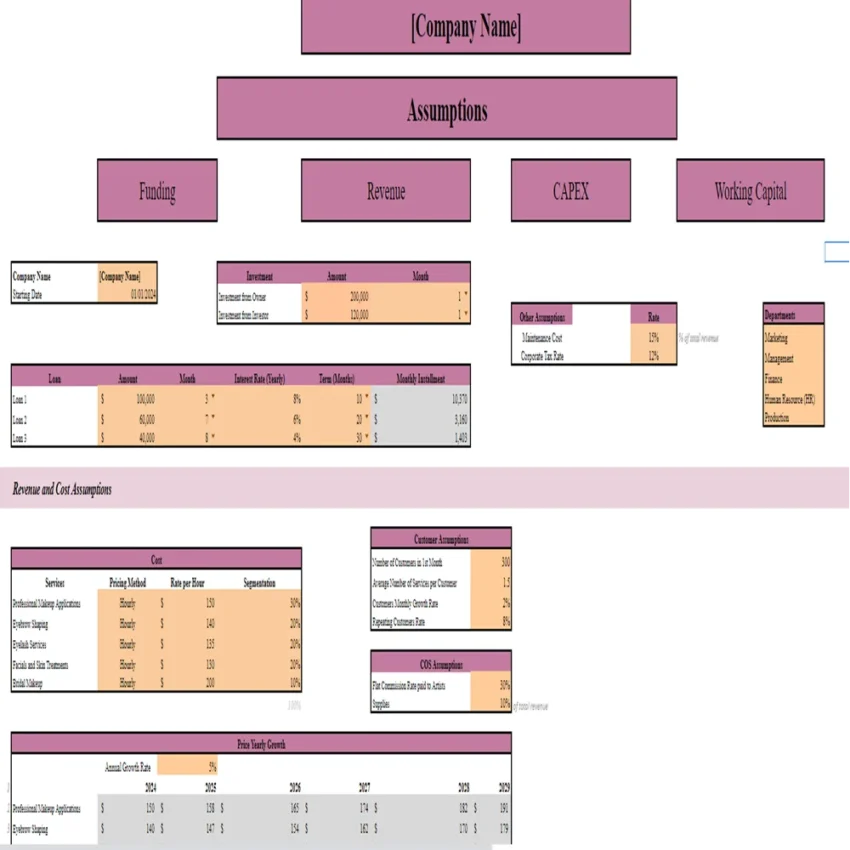 Makeup Salon Financial Model - Input Sheet