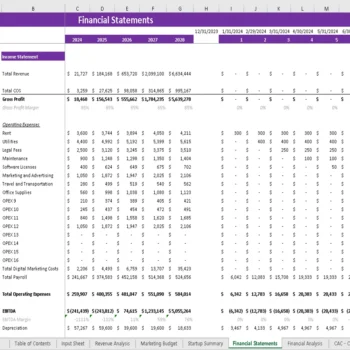 Toys Marketplace Excel Financial Model - Income Statement