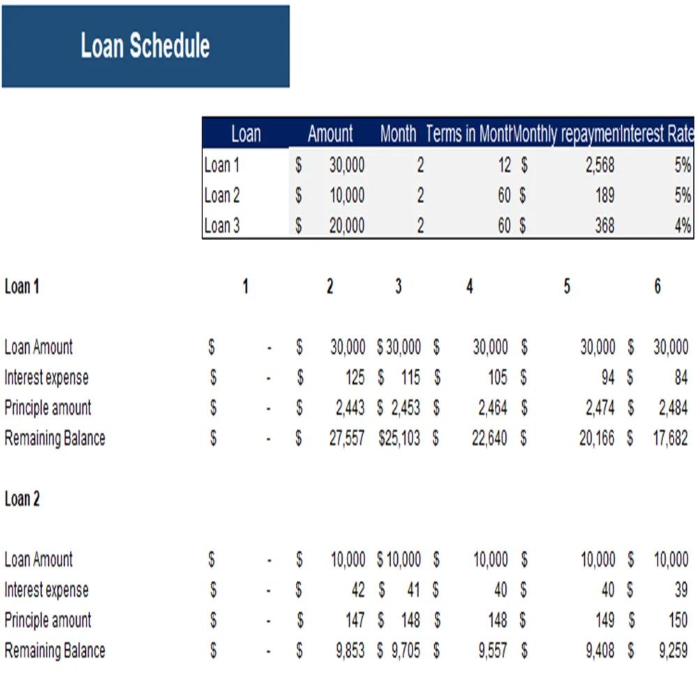 Baking Subscription Box Excel Financial Model Projection Template - Loan Amortization Schedule