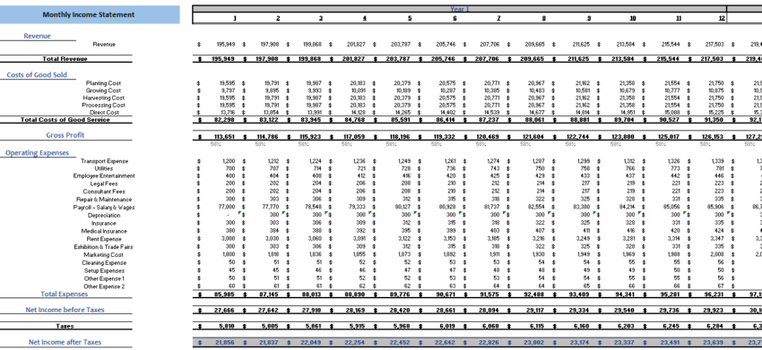 Farming Excel Financial Model