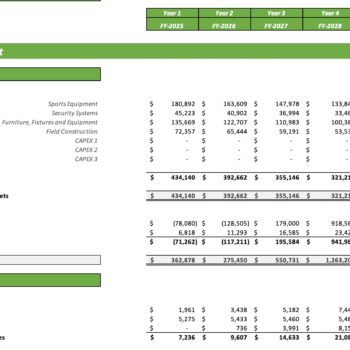 Football Field Excel Financial Model - Balance Sheet