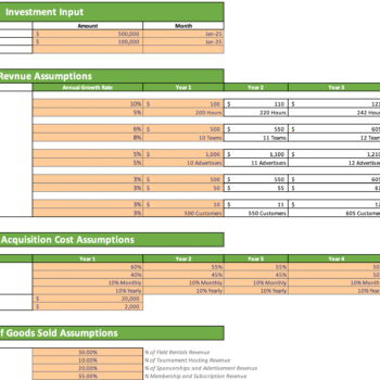 Football Field Excel Financial Model - Input Sheet
