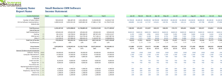 Small Business CRM Software Excel Financial Model