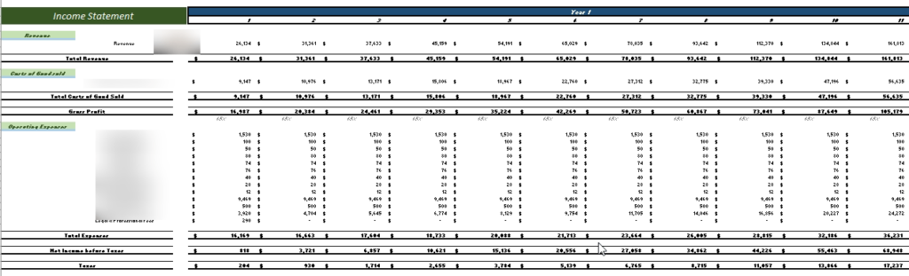 Online Cooking Excel Financial Model