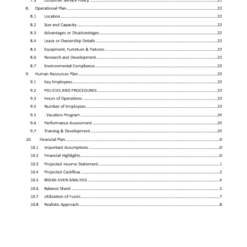 Ride Hailing App Business Plan- Table Of Content