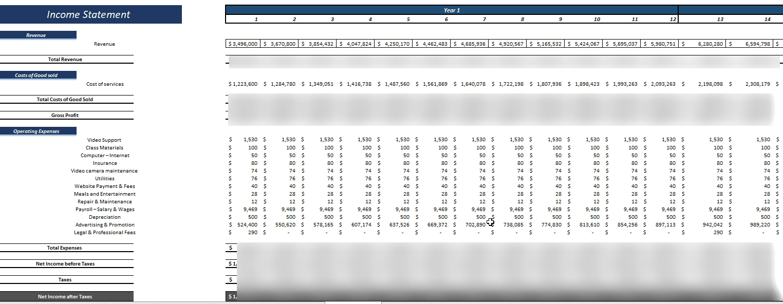 Virtual Classroom Excel Financial Model