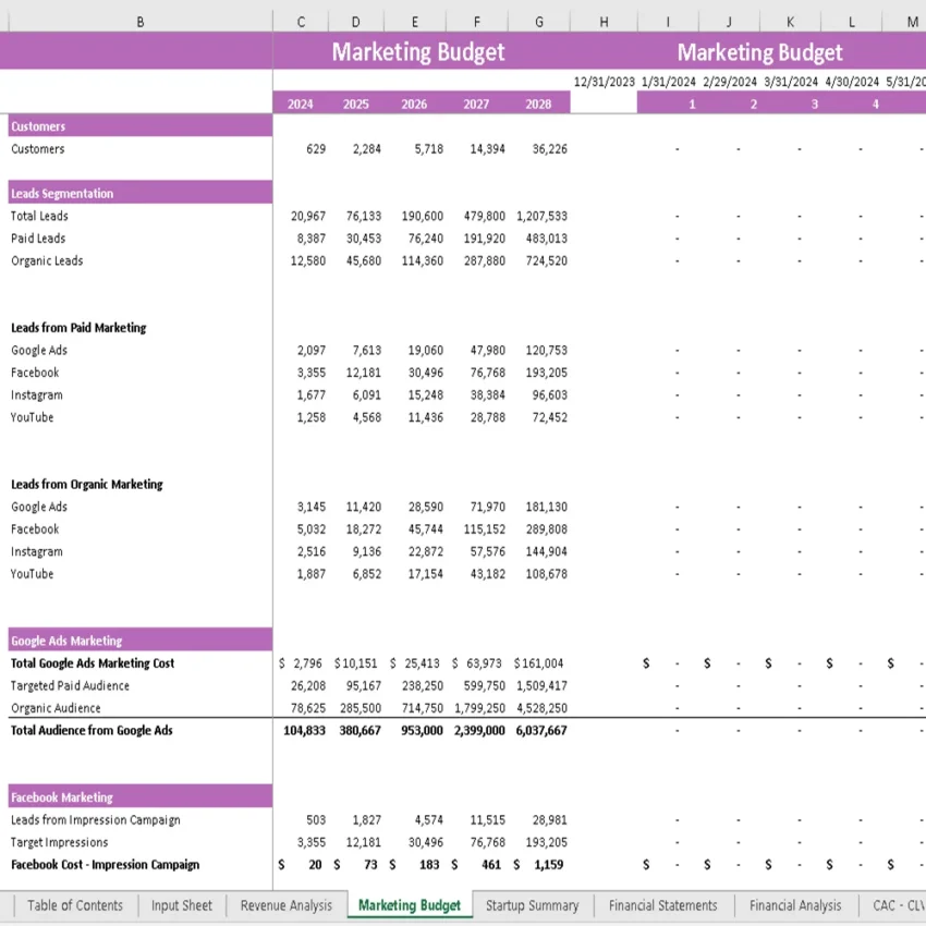 Milk Processing Plant Financial Model - Marketing Budget