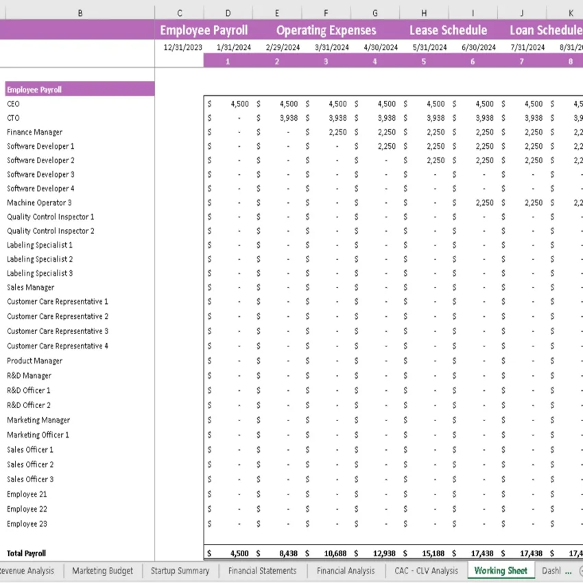 Milk Processing Plant Financial Model - Working Sheet