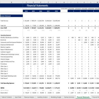 Donut Shop Excel Financial Model - Income Statement