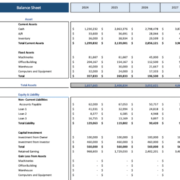 Liquor Store Excel Financial Model - Balance Sheet