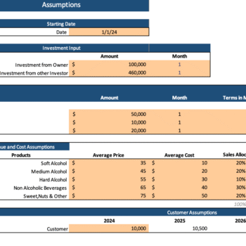 Liquor Store Excel Financial Model - Inout Sheet