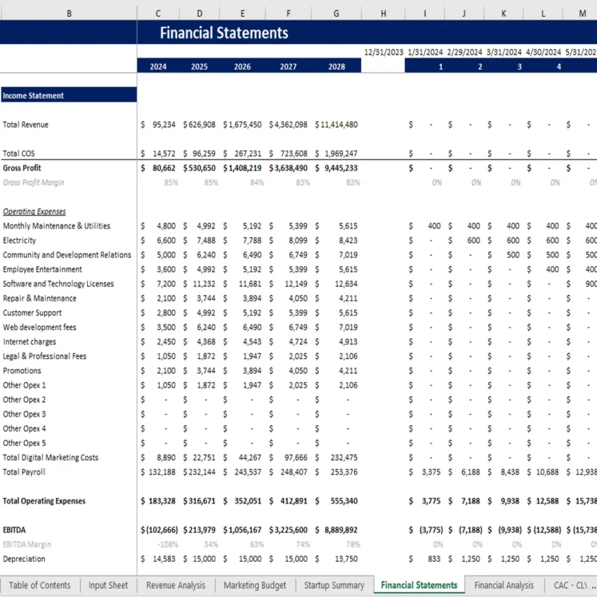 Telemedicine Excel Financial Model - Income Statement