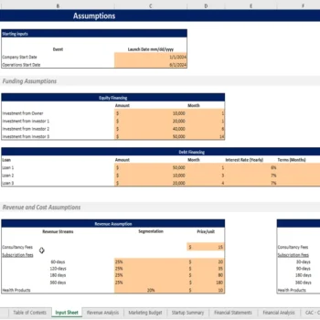 Telemedicine Excel Financial Model - Input