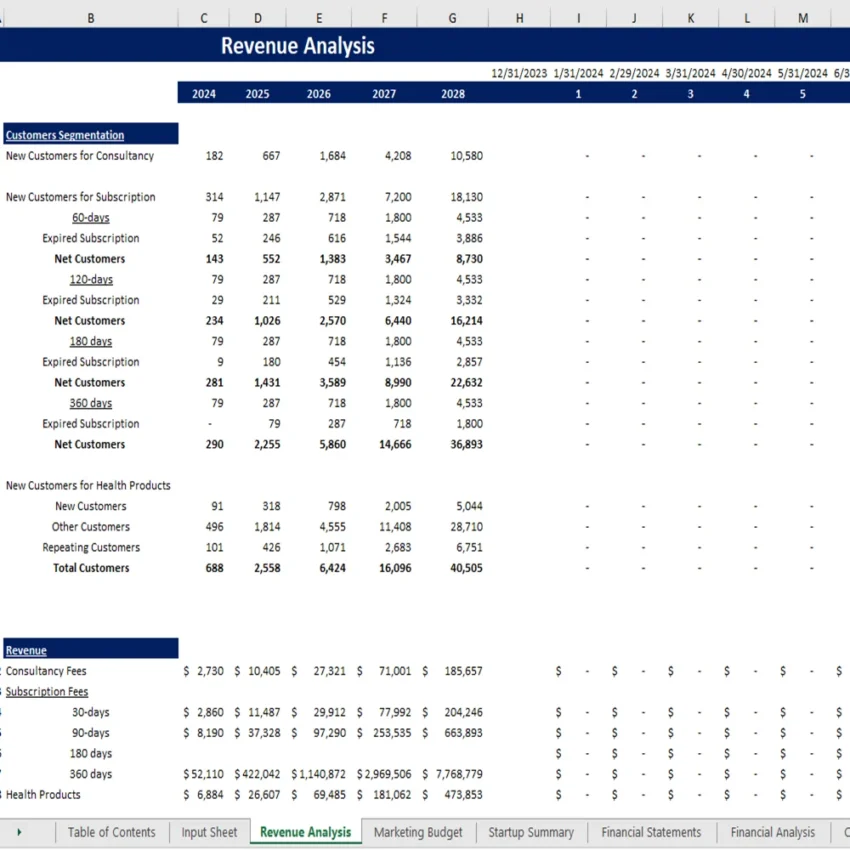 Telemedicine Excel Financial Model - Revenue Analysis