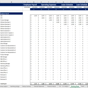 Telemedicine Excel Financial Model - Working Sheet