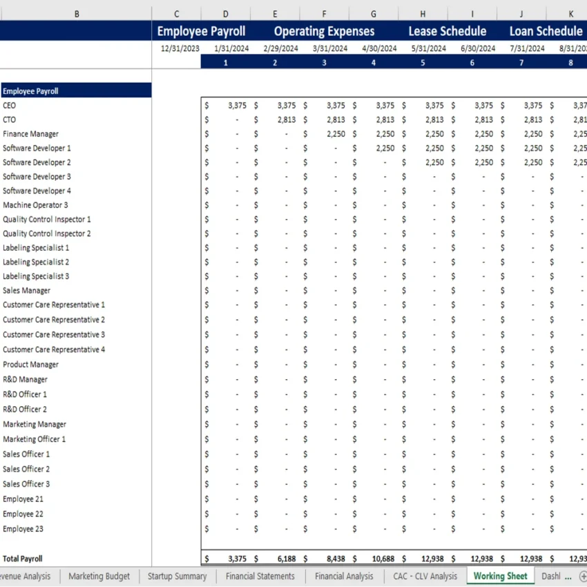 Telemedicine Excel Financial Model - Working Sheet