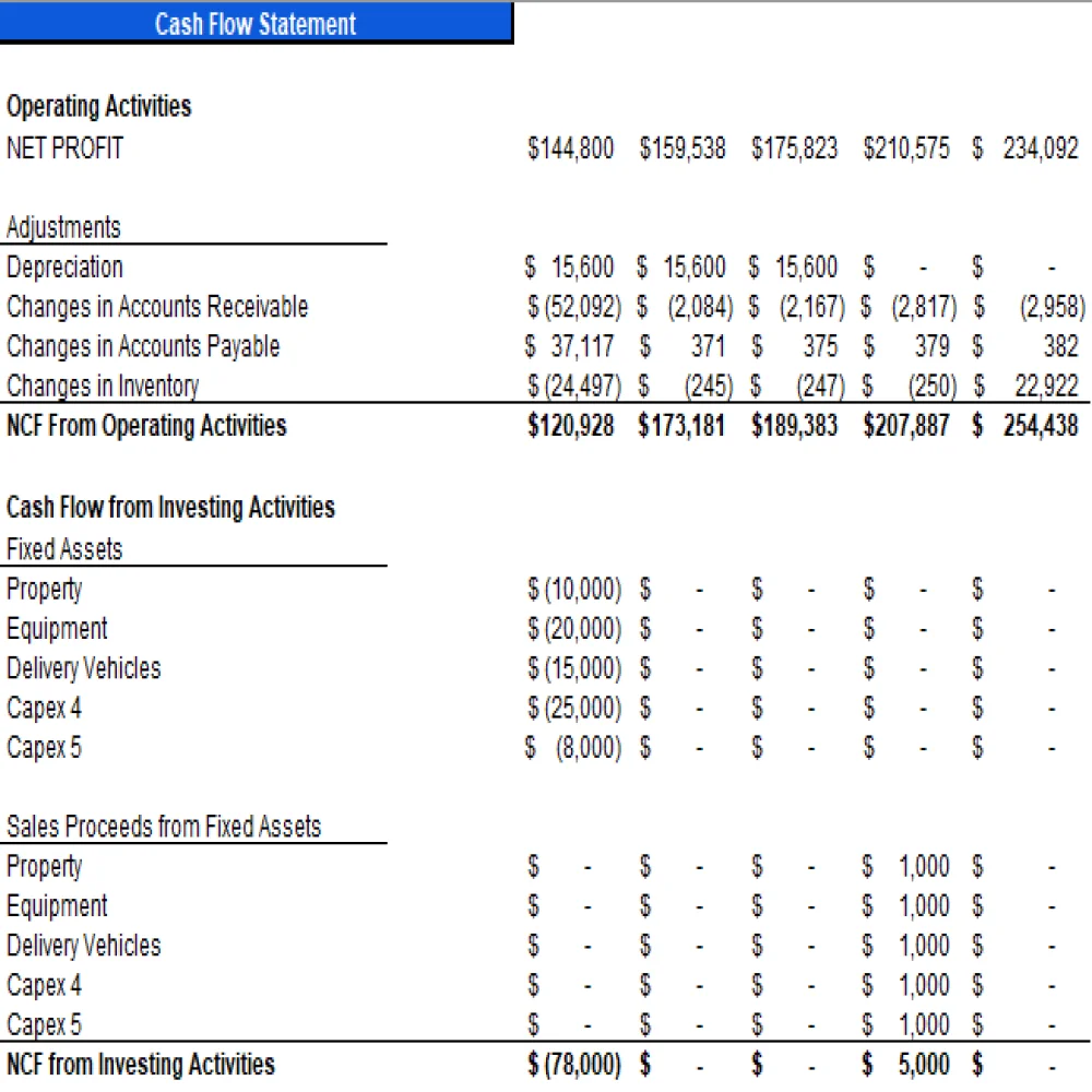 CBD Oils Store Excel Financial Model Projection Template - Cash Flow Statement