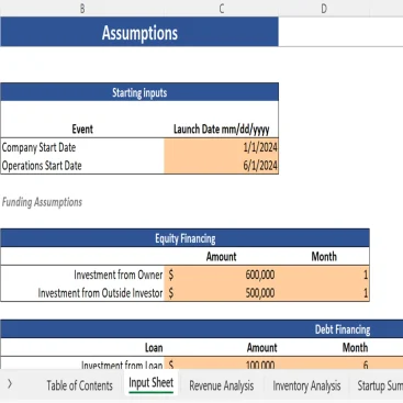 Tire Dealer Financial Model - Input Sheet