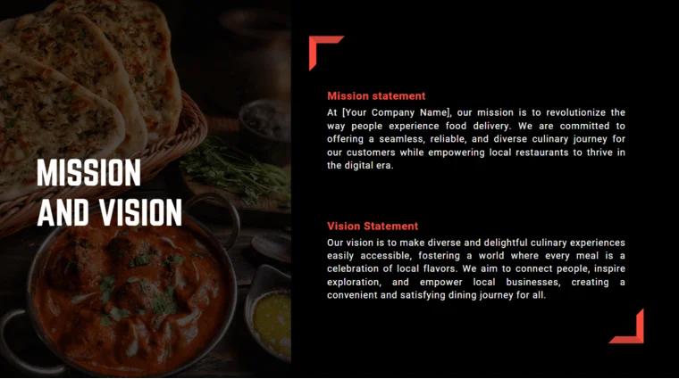 Online Food Delivery Pitch Deck Template - Mission and Vision