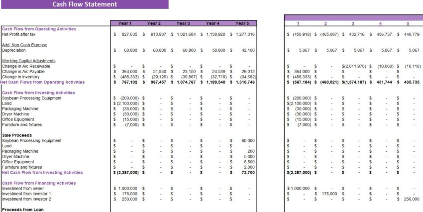 Soybeans Farming Excel Financial Model-Cash flow Statement