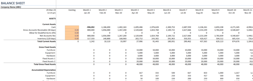 E-commerce Store Excel Financial Model-Balance Sheet