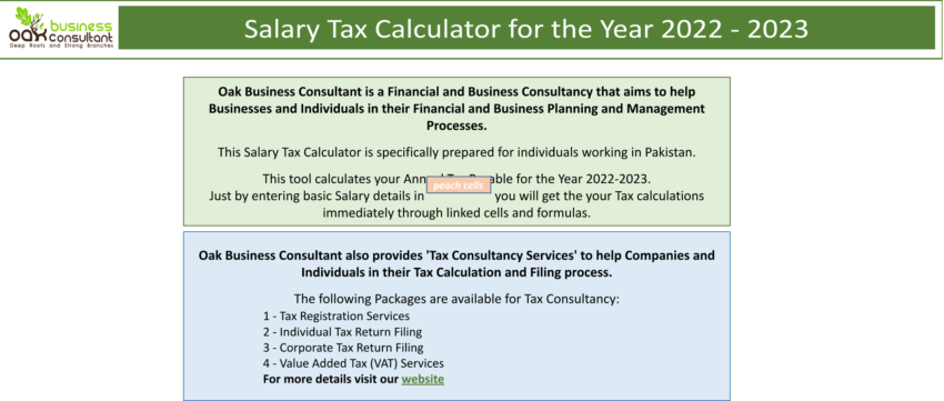 Salary Tax Calculator Excel Template