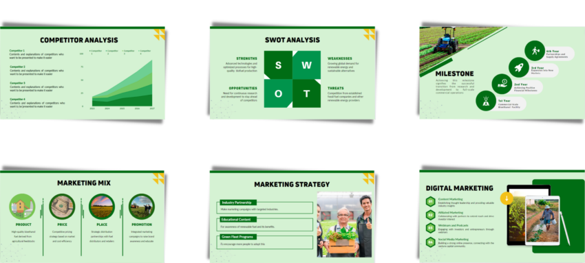 Agricultural Bioethanol Pitch Deck Template- SWOT, Marketing Mix, Milestone