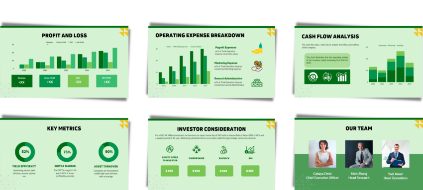 Agricultural Bioethanol Pitch Deck Template- Key Metrics, Cash Flow Analysis