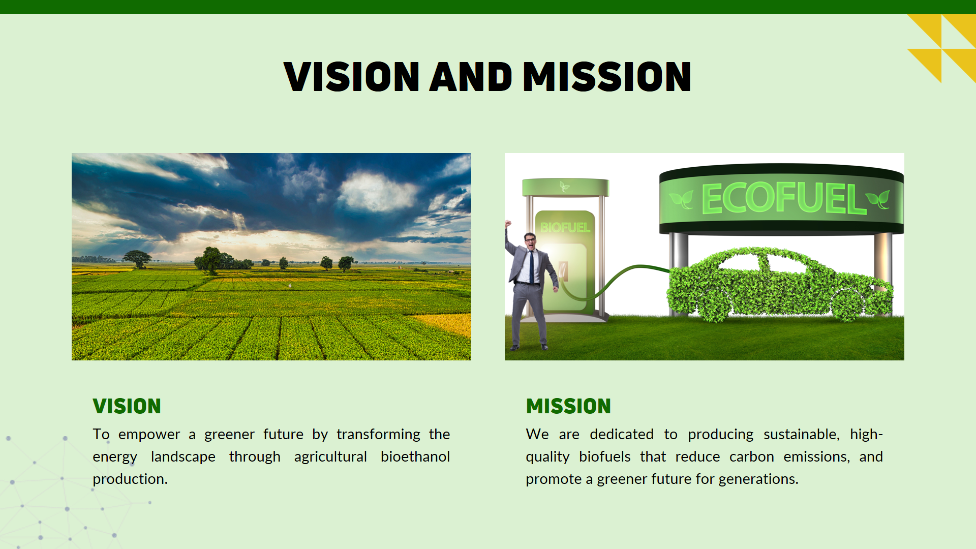 Agricultural Bioethanol Pitch Deck Template- Mission and Vision