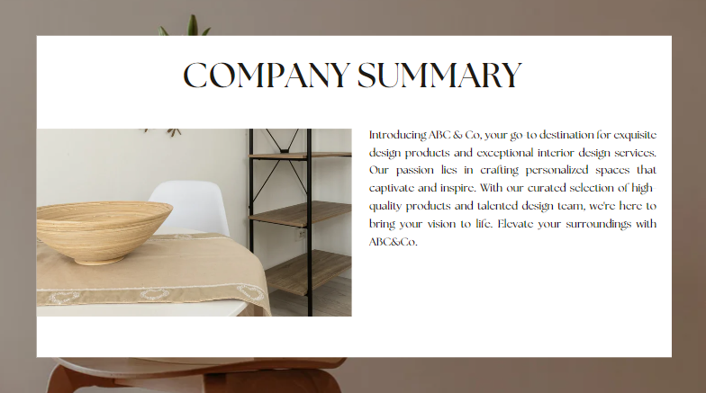 Interior Design Pitch Deck Template - Company Summary