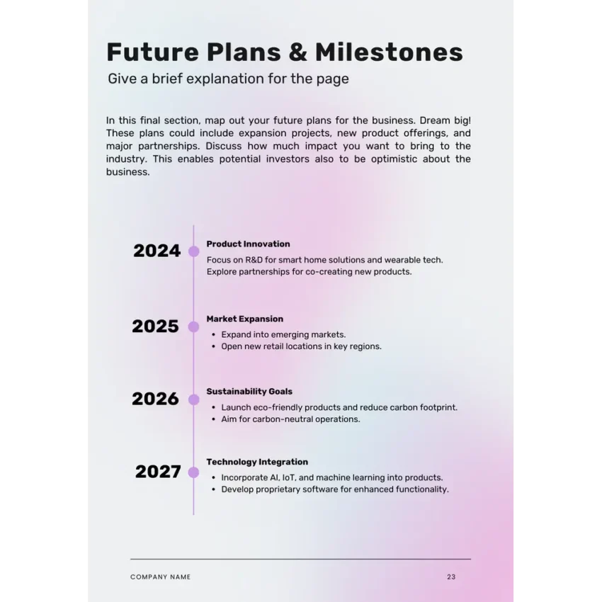 Electronics Business Plan Template - Company Milestones