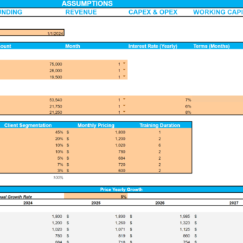 Professional and Management Development Training Excel Financial Model-Input Sheet