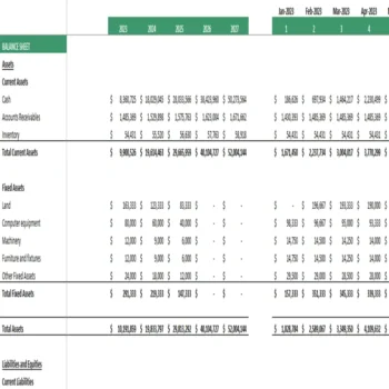 Bean Farming Financial Model Excel Projection Template -Balance Sheet