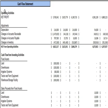 Botanical Farming Excel Financial Model Projection Template - Cash Flow Statement Projection