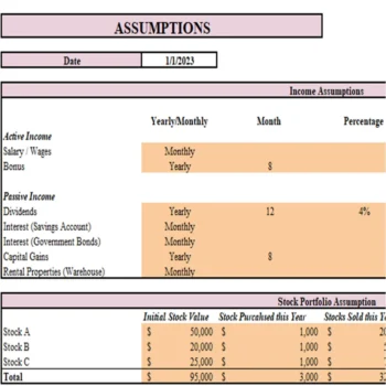 Cash Flow Quadrant Tracker Excel Financial Tool -Assumptions