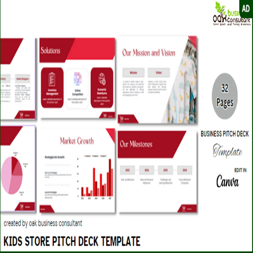 Kids Store Pitch Deck Template - Oak Business Consultant