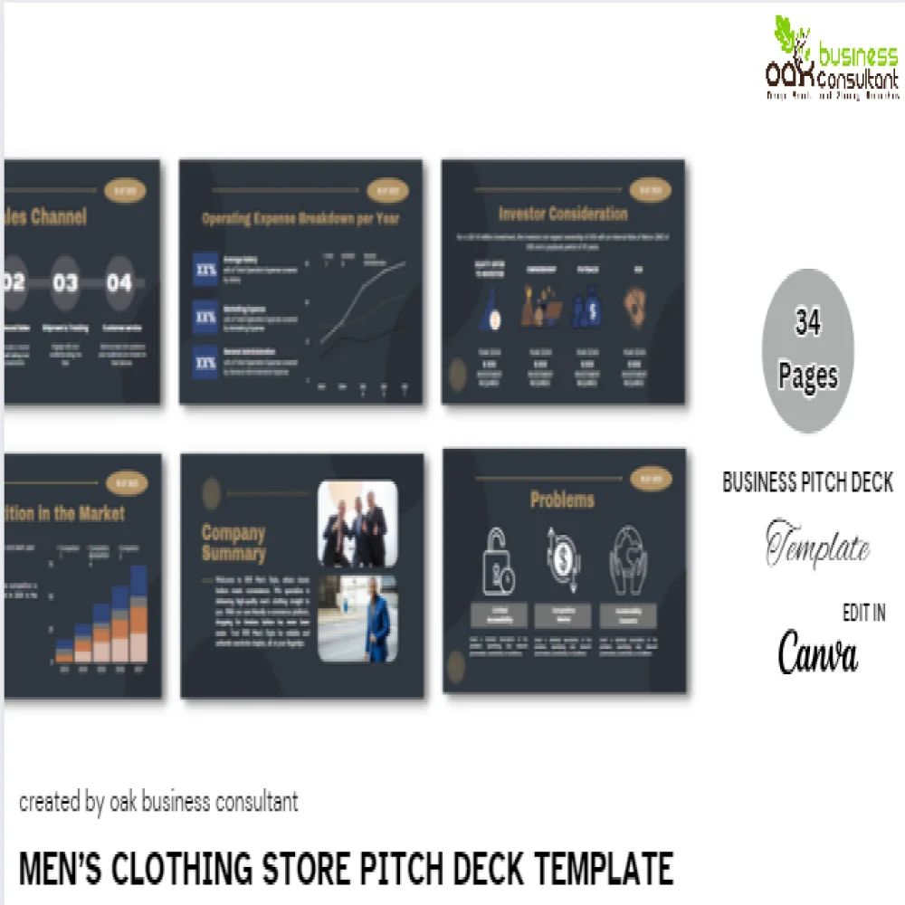 Men’s Clothing Store Pitch Deck Template - Oak Business Consultant