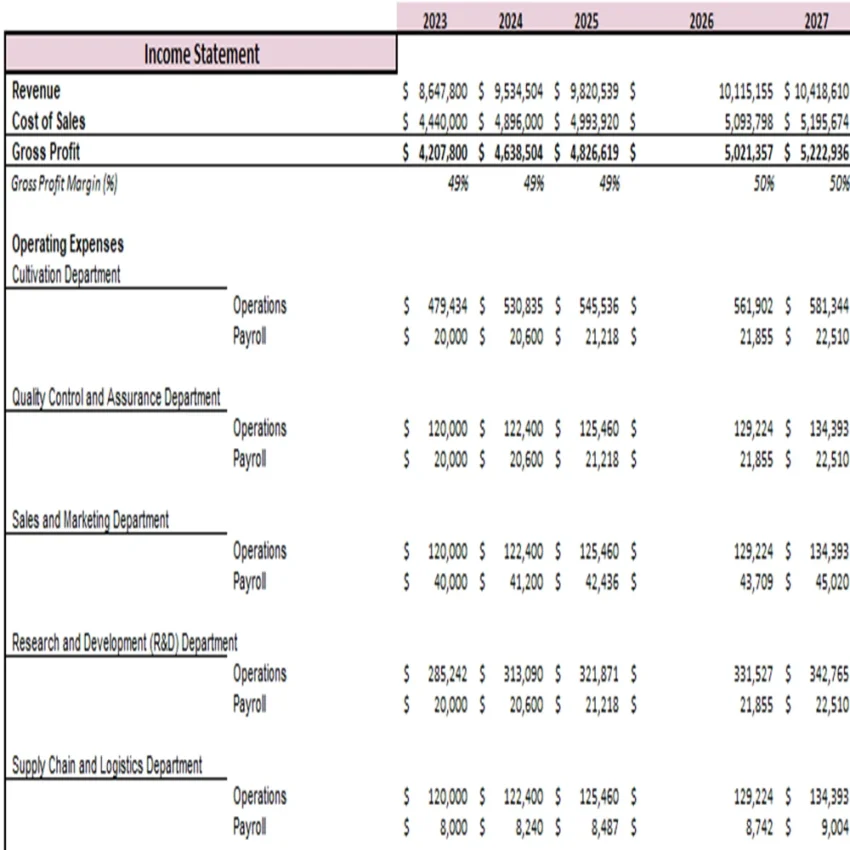 Wheat Farming Excel Financial Model Projection Template - Income Statement Projection