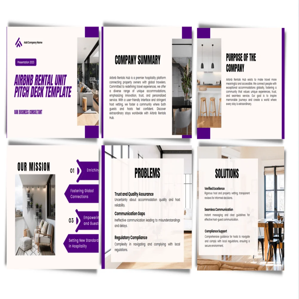 Airbnb Rental Unit Pitch Deck Template - Oak Business Consultant