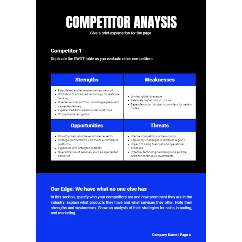 Parcel Courier and Logistic Business Plan - Competitor Analysis