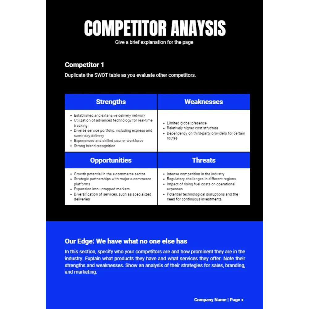 Parcel Courier and Logistic Business Plan - Competitor Analysis