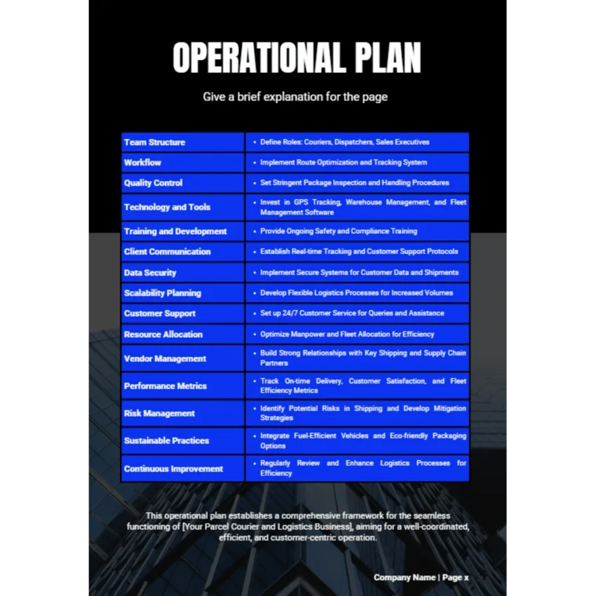 Parcel Courier and Logistic Business Plan - Operational Plan