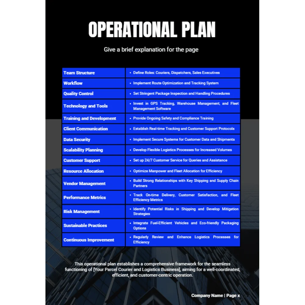 Parcel Courier and Logistic Business Plan - Operational Plan