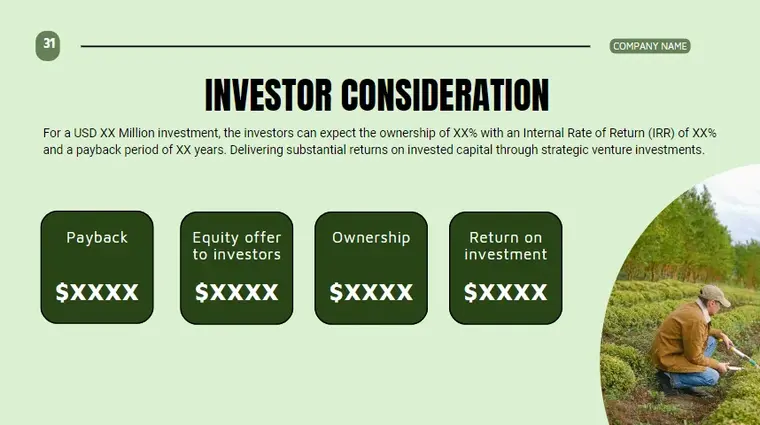 Botanical Farming Pitch Deck Template-Investor Consideration