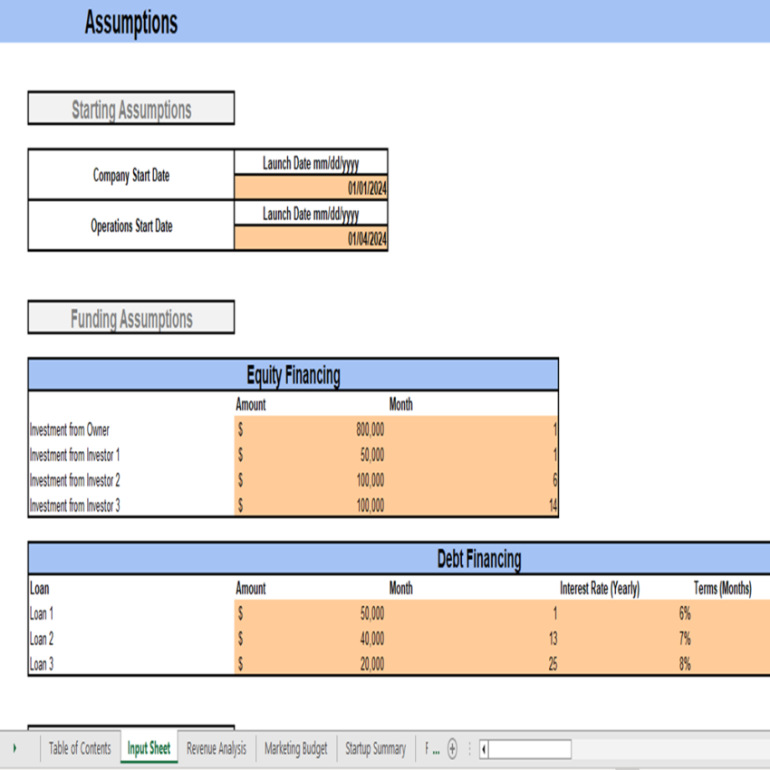 Financial Model Input Assumption Example Building a Financial Model Template - Oak Business Consultant