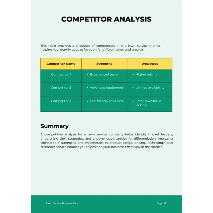 Lawn Service Business Plan Template - Competitor Analysis