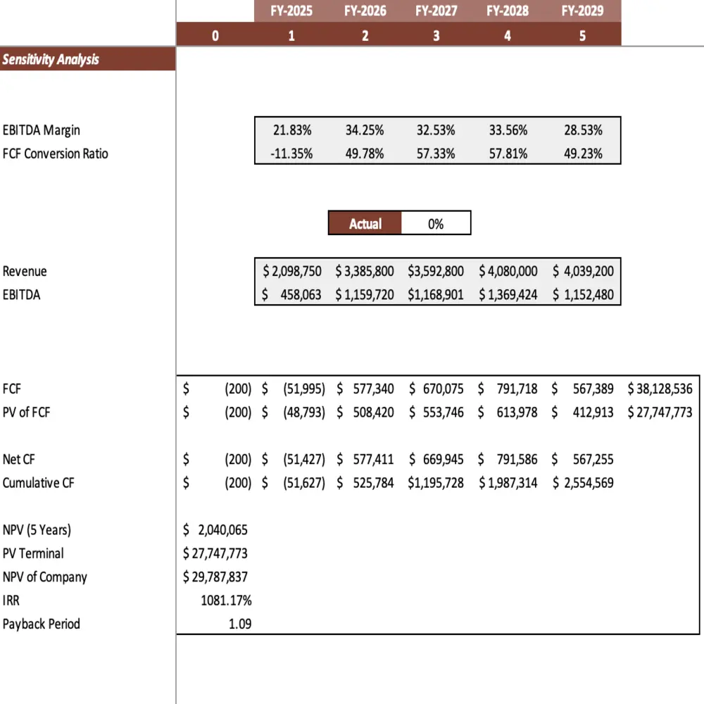 Solar Panel Manufacturing Plant Excel Financial Model Template - Sensitivity Analysis