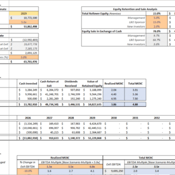 Advanced LBO Financial Model Template_Exit Deal Setup and Return Analysis