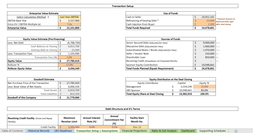 Advanced LBO Financial Model Template_Transaction Setup Assumptions