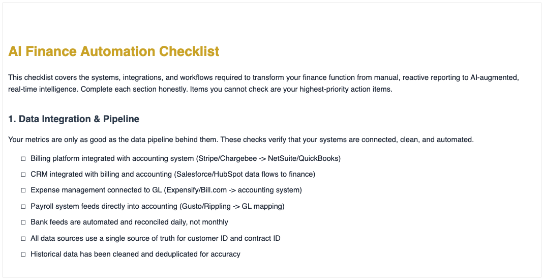 Automation Checklist Example AI Finance Automation Checklist Tool - Oak Business Consultant